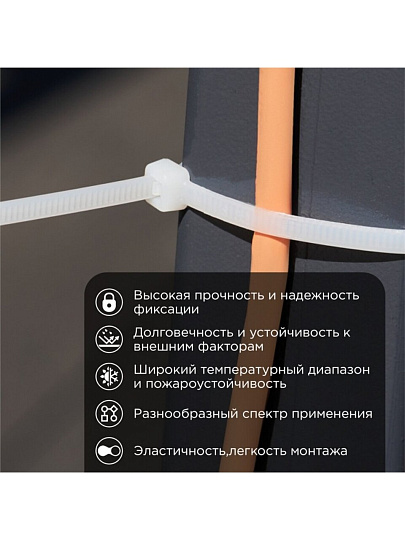 Хомут стяжной кабельный, 3.6х250 мм, нейлон, 100 шт, белый, Rexant, 07-0250