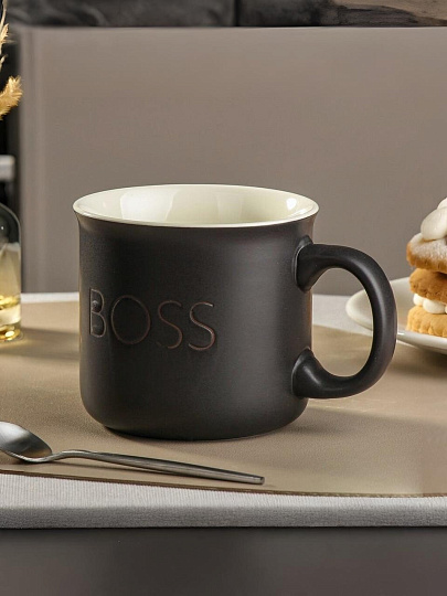 Кружка керамика, 620 мл, Boss, матовая, Daniks, R2250/4358, черная