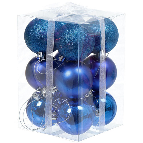 Елочный шар 12 шт, синий, 6 см, пластик, SY18CBB-240IB