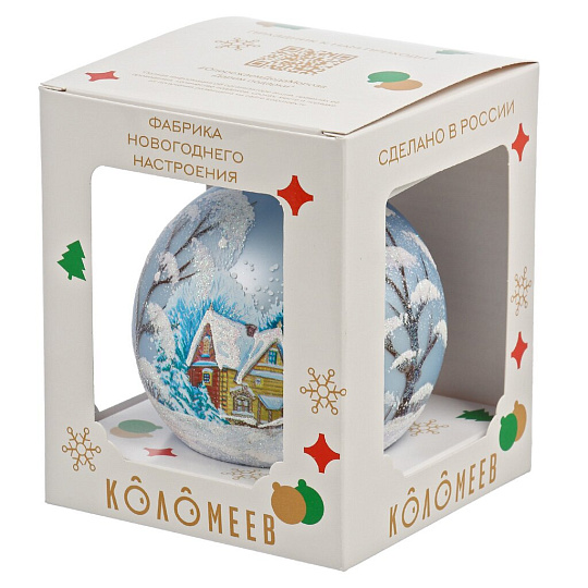 Елочный шар Домик в лесу, 10 см, стекло, КУ-100-224142
