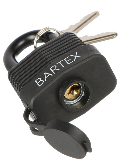 Замок навесной BARTEX стальной 40мм Всепогодный оцинкованный, прорезиненный, блистер, 3 ключа,504663