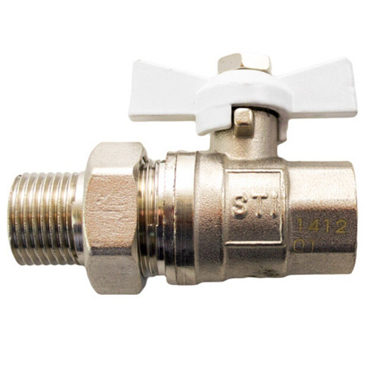 Кран для воды, 3/4", латунь, прямой, ручка-бабочка, с американкой, STI