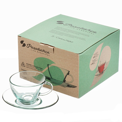 Набор чайный стекло, 8 предметов, на 4 персоны, 230 мл, зеленый, Pasabahce, Penguen, 98396GR, подарочная упаковка