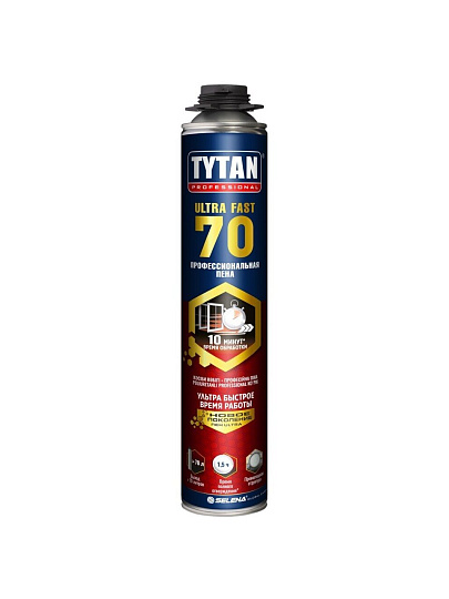 Пена монтажная Tytan, Ultra Fast 70, профессиональная, 77 л, 870 мл, летняя, 66534