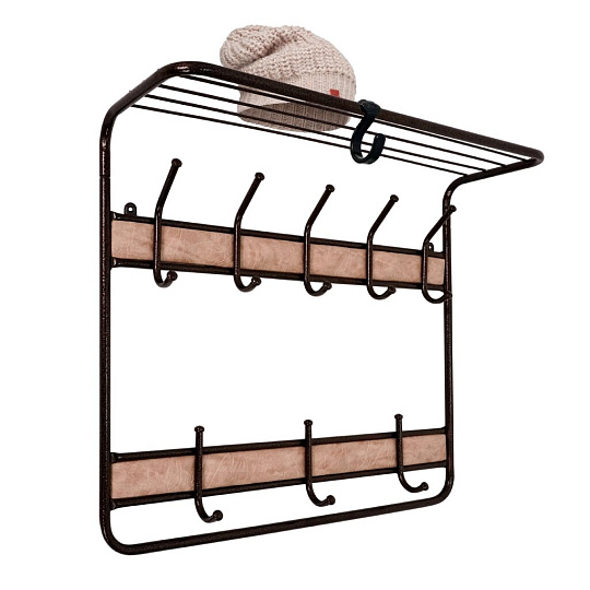 Вешалка настенная 8 крючков, 2-х ярусная, с полкой, 60х22х58 см, ЗМИ, ВСП 22В М, медный антик