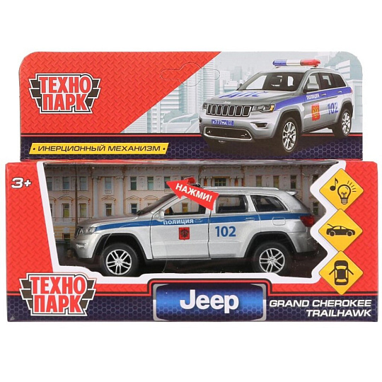 Машина Технопарк, Jeep grand cherokee полиция, 12 см, инерционная, металл, CHEROKEE-12SLPOL-SL, серебряная