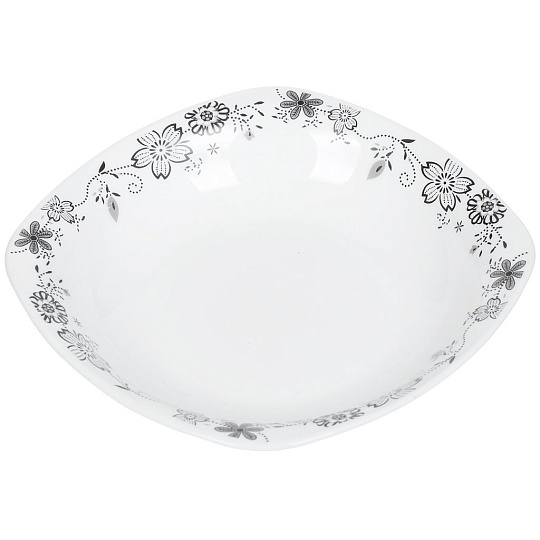 Сервиз столовый керамика, 18 предметов, на 6 персон, Olaff, Цветы черные на белом, JY-S-18-08