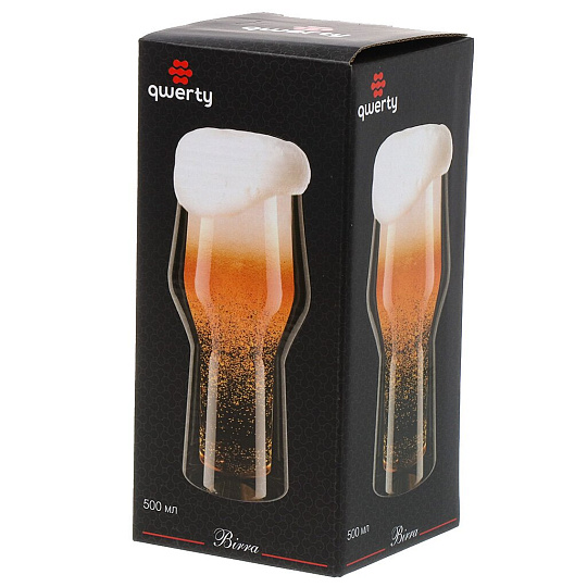 Бокал для пива, 500 мл, стекло, Qwerty, Birra, двойные стенки, 74023