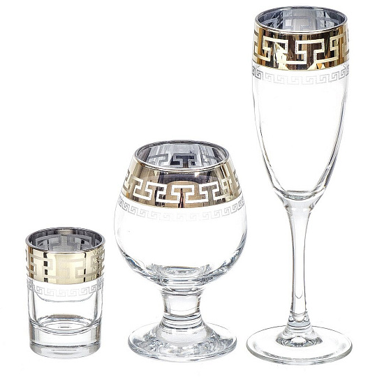 Набор для спиртного 18 предметов, стекло, бокал для шампанского 170 мл 6 шт, бокал для вина 250 мл 6 шт, стопка 50 мл 6 шт, Гиггласс, Нэро, GN1687+44483+1022