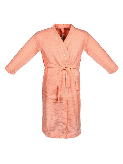 Халат женский, вафельный, 100% хлопок, пудровый персик, XL-XXL, 52-54, Barkas