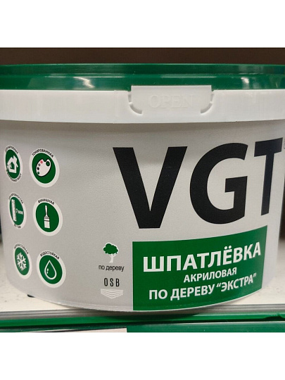 Шпатлевка VGT, Экстра, акриловая, по дереву, белая, 1 кг