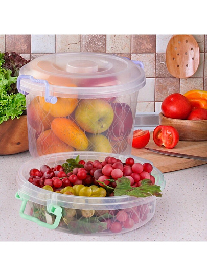 Контейнер пищевой пластик, 8 л, 30.3х27.7х24 см, в ассортименте, круглый, с ручками, Альтернатива, М098