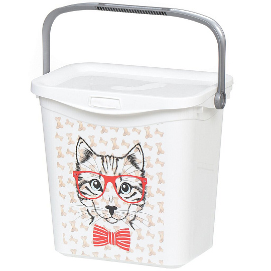 Контейнер хозяйственный для корма животных, 6 л, 24.5х24х17.5 см, с крышкой, в ассортименте, Эльфпласт, 470