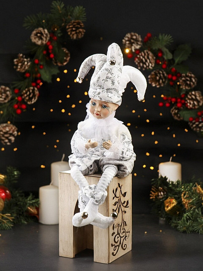 Фигурка декоративная Шут, 45 см, заводная, серебряная, Y4-8443