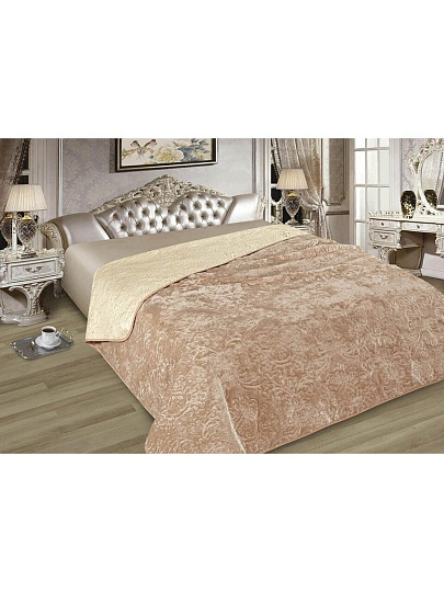 Покрывало евро, 250х225 см, микрофибра, мех, двухстороннее, Marianna, Элит, светло-коричневое, 03