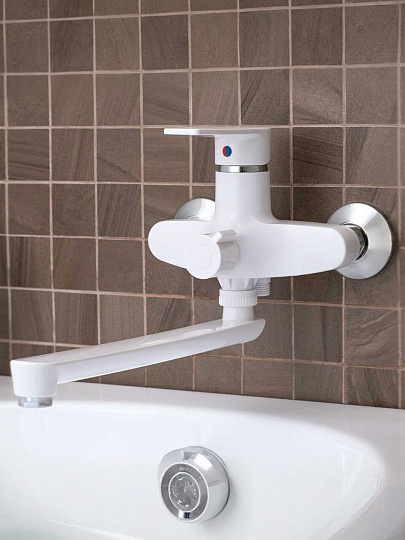 Смеситель для ванны, РМС, с картриджем, пластиковый корпус, белый, PL6-006E