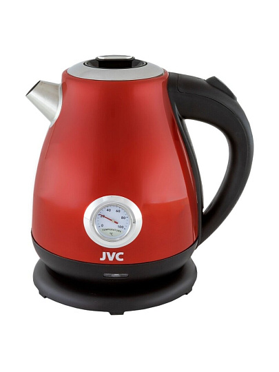 Чайник электрический JVC, JK-KE1717, красный, 1.7 л, 2200 Вт, скрытый нагревательный элемент, нержавеющая сталь