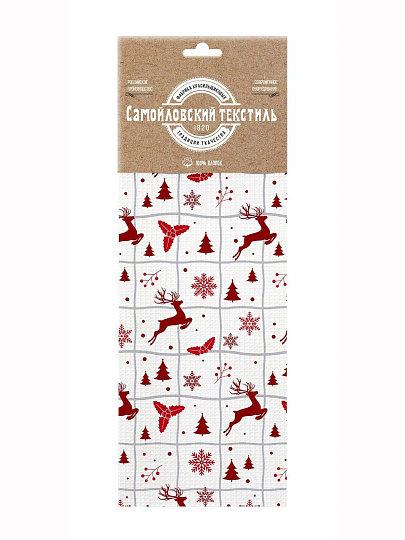 Полотенце кухонное вафельное, 45х60 см, 100% хлопок, Самойловский текстиль, Рождественские олени, Вид 3, Россия