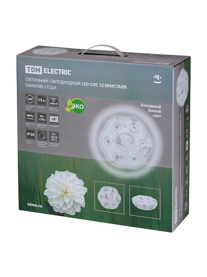 Светильник светодиодный, TDM Electric, СПС 12 Кристалл, 15 Вт, 4000 К, 1240 Лм, IP20, 35х35х10 см, белый, SQ0329-0162