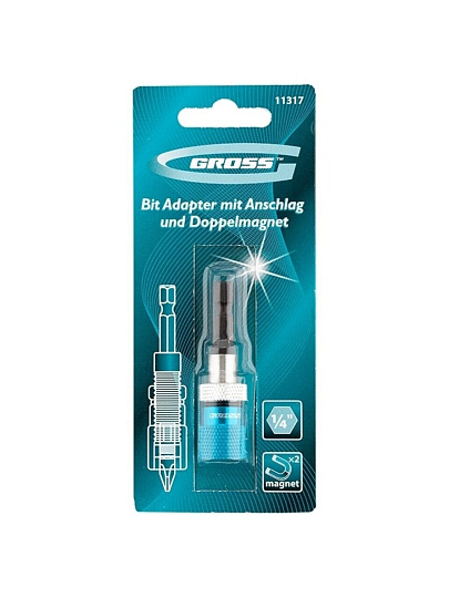 Адаптер для бит Gross, с ограничителем и двойным магнитом, 1/4"