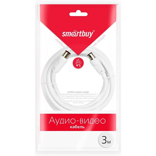 Кабель антенный, 3 м, разъемы M-F, белый, Smartbuy, K-TV233-60