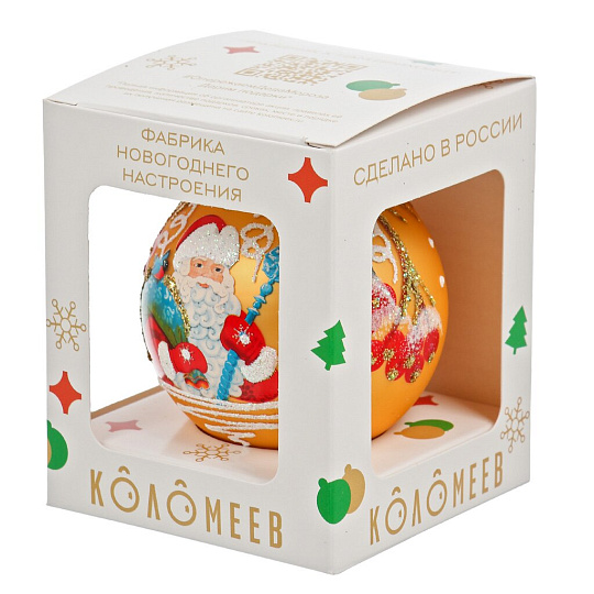 Елочный шар Праздничный Дед Мороз, 6.5 см, стекло, КУ-65-254006