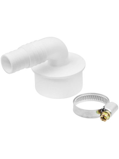 Штуцер для сливных шлангов, 19/22х50 мм, угловой, с хомутом, индивидуальная упаковка, MasterProf