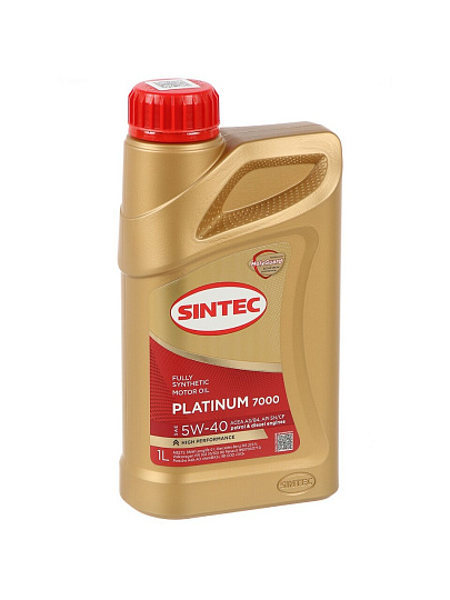 Масло моторное синтетическое, 5W40, Sintec, Platinum 7000, A3/B4 SN/CF, 1 л, 600138