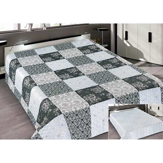 Покрывало евро, 220х200 см, микрофибра, двухстороннее, Marianna, Элегант, серо-зеленое, 066