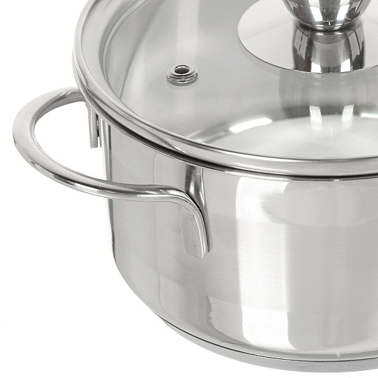 Кастрюля нержавеющая сталь, 1 л, с крышкой, крышка стекло, Daniks, GS-01311-14CA/SD-514, индукция