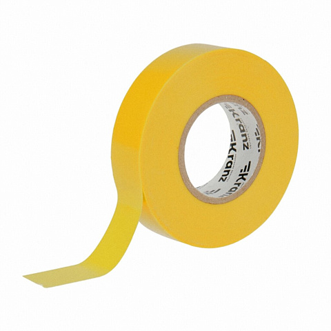 Изолента ПВХ, 19 мм, 180 мкм, желт, 20 м, профессиональная, KRANZ, KR-09-2802