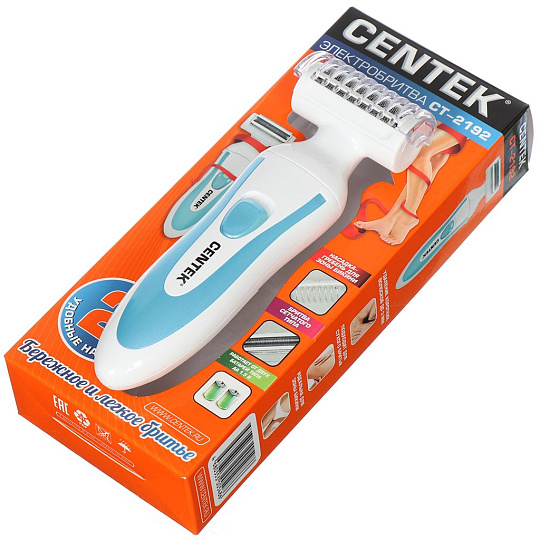 Электробритва женская, аккумуляторная, Centek, сеточная, сухое бритье, 3 Вт, 1, бело-бирюзовая, CT-2192