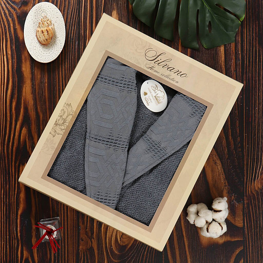 Халат мужской, махровый, 100% хлопок, серый, L-XL, 48-50, Barkas, Aria, AI-1905030