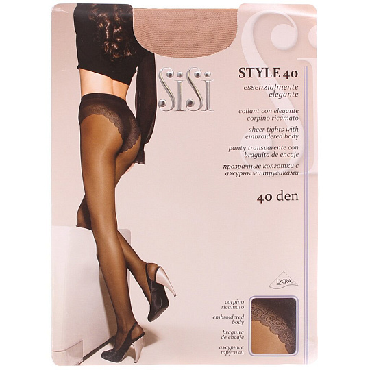 Колготки Sisi, Style, 40 DEN, р. 5, naturel/телесные, с ажурными трусиками и прозрачным мыском