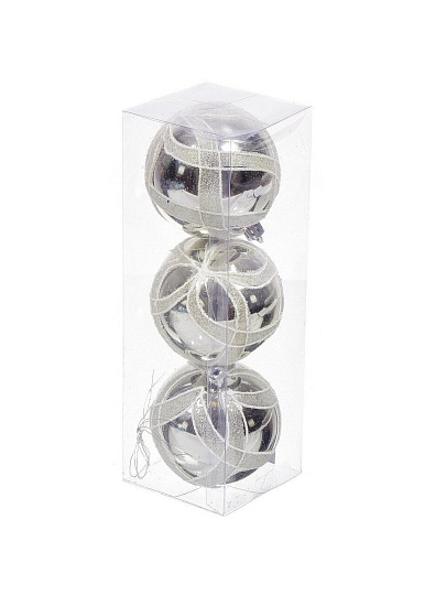 Елочный шар 3 шт, серебро, 8 см, пластик, SYQD-0121339S