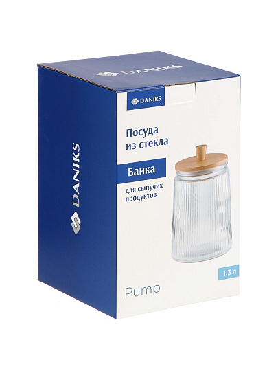 Банка 1.3 л, 12х12х19 см, с бамбуковой крышкой, Daniks, Pump