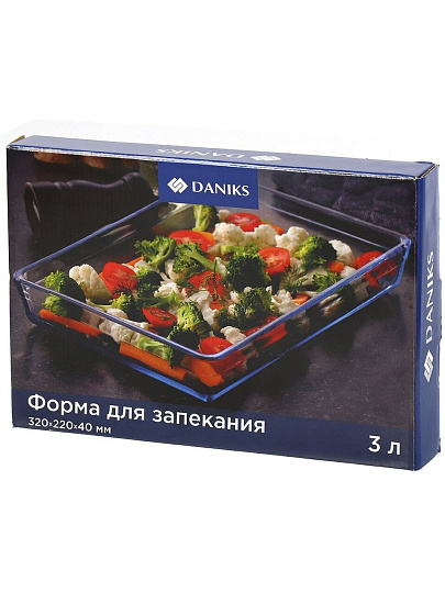 Форма для запекания стекло, 32х22х4 см, 3 л, прямоугольная, Daniks, 45324