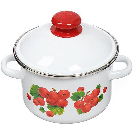 Кастрюля эмалированная сталь, 2 л, с крышкой, крышка сталь, цилиндрическая, Сибирские товары, Калина красная, 1MD161M, индукция