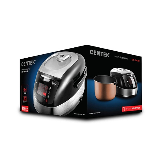 Мультиварка Centek, CT-1472 Ceramic, 21 программа, 5 л, 860 Вт, керамическое покрытие чаши, антипригарное покрытие, черный, сталь