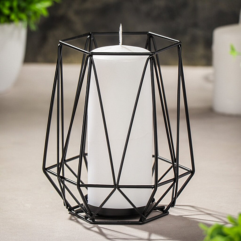 Подсвечник декоративный 1 свеча, 16х13.5 см, черный, Геометрия, Y4-3183