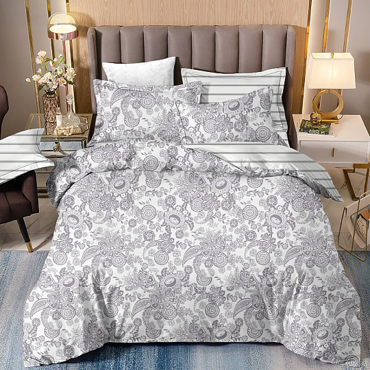 Постельное белье 2-сп, пр200х220, 2н70х70, п175х215, CL HOME, макопопл, Mako Poplin, Узоры, Сер