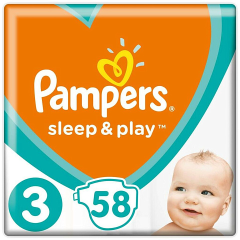 Подгузники детские Pampers, Sleep & Play Midi, р. 3, 6 - 10 кг, 58 шт, унисекс