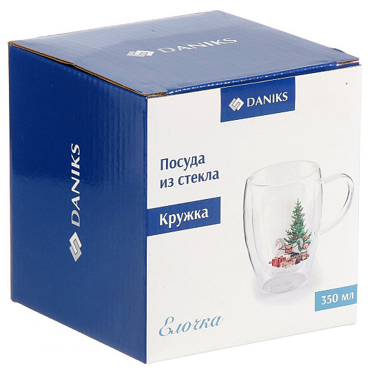 Кружка стекло, 350 мл, 8х11.5 см, двойные стенки, Елочка, Daniks