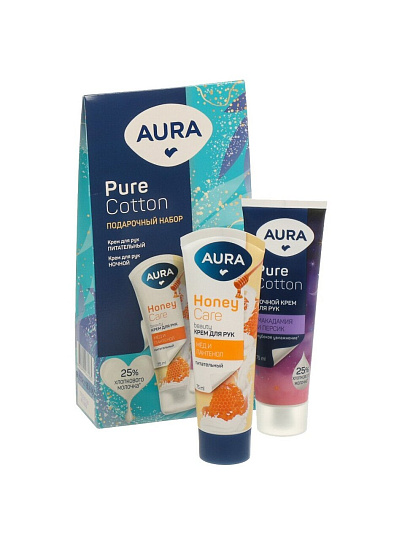 Набор подарочный для женщин, Aura, Pure Cotton, крем для рук питательный, 75 мл + крем для рук ночной, 75 мл
