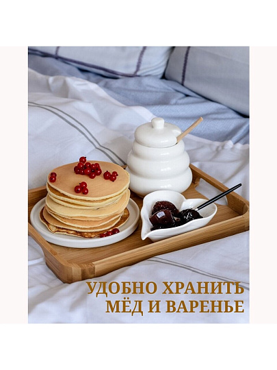 Банка для меда и варенья, керамика, 0.4 л, 12 см, с крышкой, с ложкой, С7192/JC-10895, белая