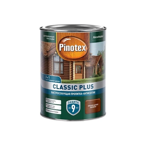 Пропитка Pinotex, Classic Plus, для дерева, антисептик, красное дерево, 0.9 л