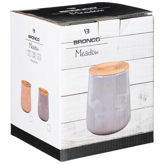 Банка для сыпучих продуктов, фарфор, 1.4 л, 12х15 см, с крышкой, Bronco, Meadow, 474-161, пудровая