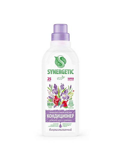Бальзам-кондиционер Synergetic, 0.75 л, Нежный ирис и гранат, концентрат