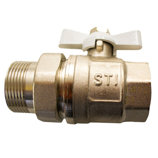 Кран для воды, 1", латунь, прямой, ручка-бабочка, с американкой, STI