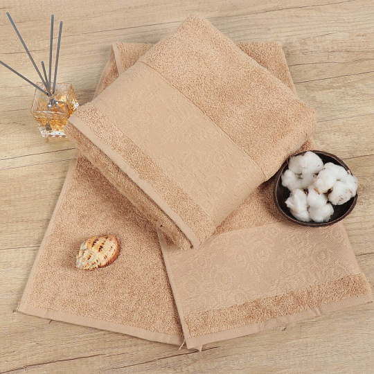 Полотенце банное 50х90 см, 100% хлопок, 420 г/м2, Cleanelly, бежевое, Россия, ПТХ-2601-03733